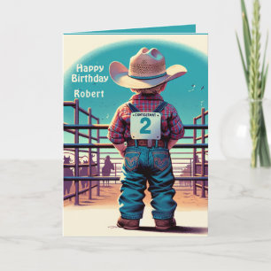 Western Little Cowboy 2nd Birthday Rodeo Custom Card