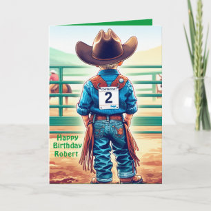 Western Little Cowboy 2nd Birthday Rodeo Custom Card
