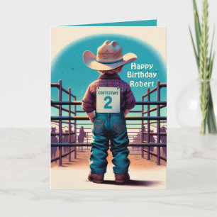 Western Little Cowboy 2nd Birthday Rodeo Custom  Card
