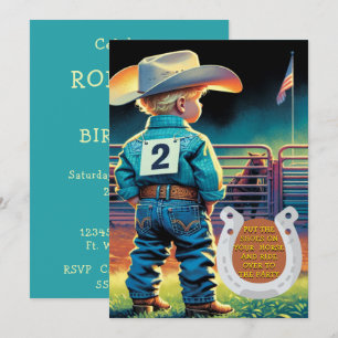 Western Little Cowboy 2nd Birthday Rodeo Custom  Invitation