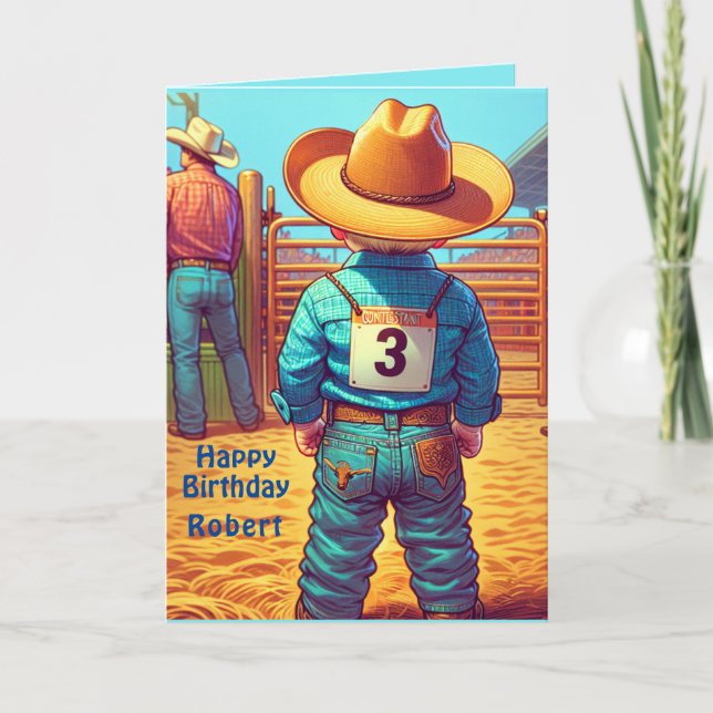 Western Little Cowboy 3rd Birthday Rodeo Custom   Card (Front)