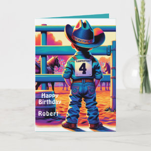Western Little Cowboy 4th Birthday Rodeo Custom Card