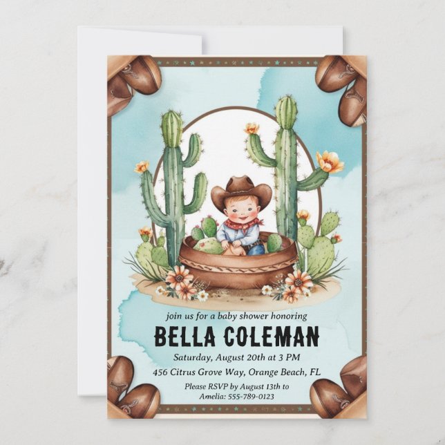 western little cowboy baby shower invitations (Front)