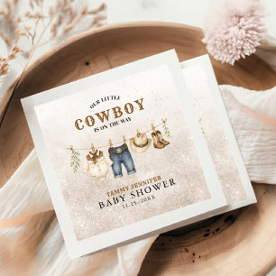 Western Little Cowboy Clothesline Baby Shower Napkins