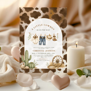 western Little Cowboy Cow Print Baby Shower Acrylic Invitations