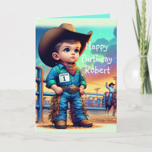 Western Little Cowboy First Birthday Rodeo Custom Card