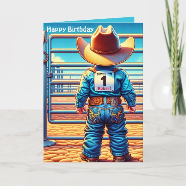 Western Little Cowboy First Birthday Rodeo Custom Card (Front)