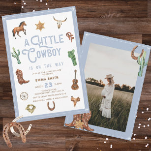 Western Little Cowboy Photo Baby Boy Shower Invitation
