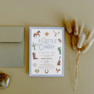 Western Little Cowboy Photo Baby Boy Shower Invitation Western Little Cowboy Photo Baby Boy Shower Invitation