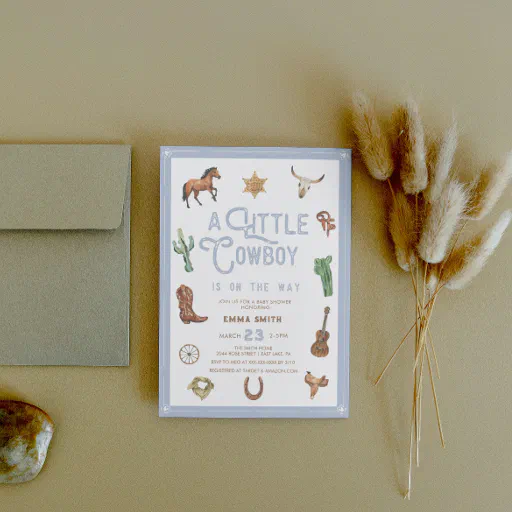 Western Little Cowboy Photo Baby Boy Shower Invitation