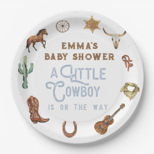 Western Little Cowboy Photo Baby Shower Paper Plates