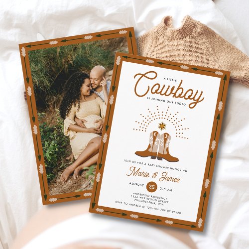 Western Little Cowboy Rodeo Photo Baby Shower Invitation