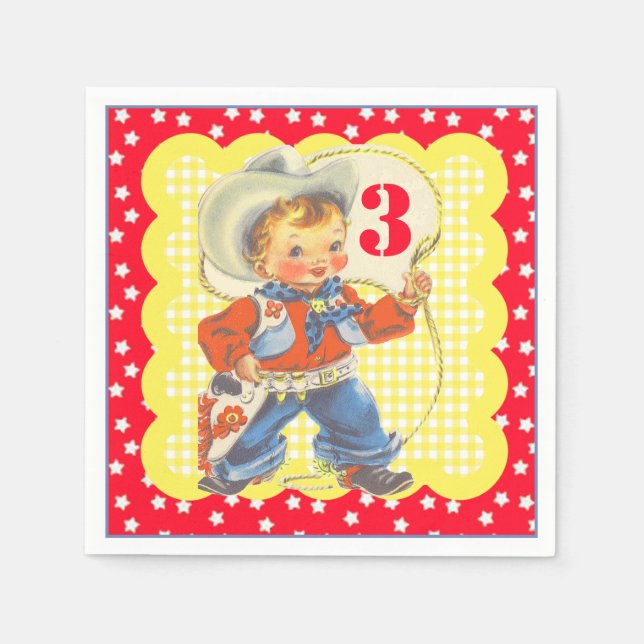 Western Little  Cowboy With Rope Birthday Napkins (Front)
