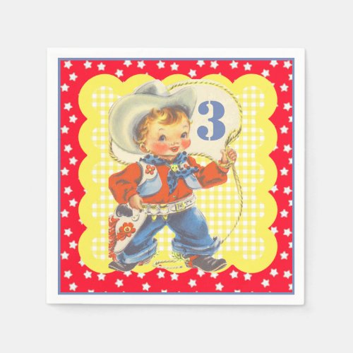 Western Little  Cowboy With Rope Birthday Napkins