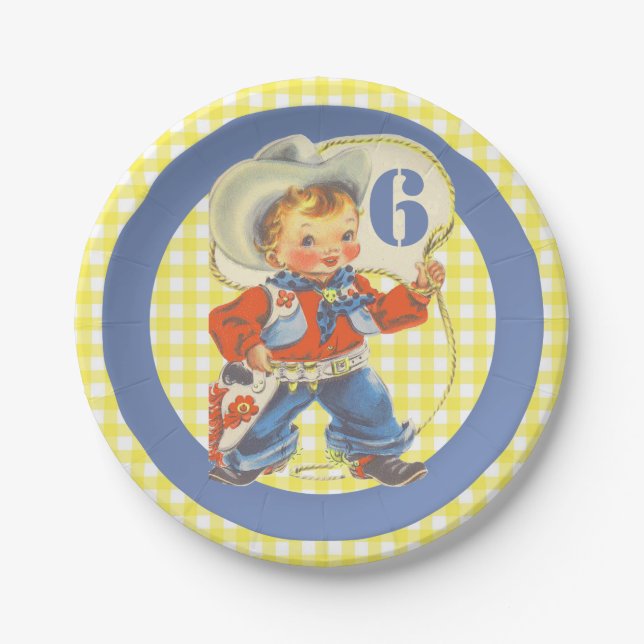 Western Little Cowboy With Rope Birthday Plates (Front)