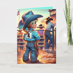 Western Little Cowgirl 4th Birthday Rodeo Custom Card