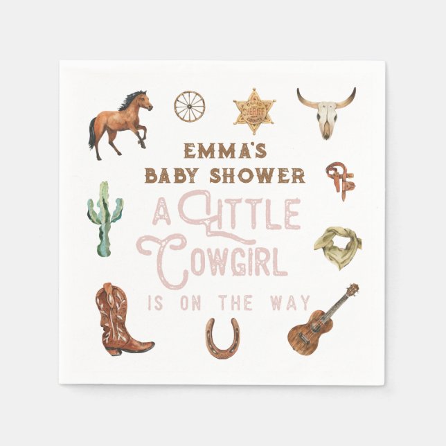Western Little Cowgirl Baby Shower Napkins (Front)