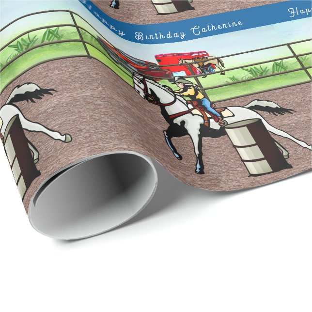 Western Little Cowgirl Barrel Racing Personalized Wrapping Paper (Roll Corner)
