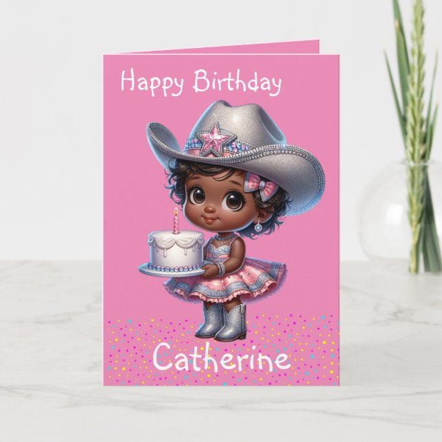 Western Little Cowgirl First Birthday Custom Card (Front)