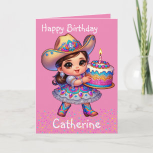 Western Little Cowgirl First Birthday Custom Card