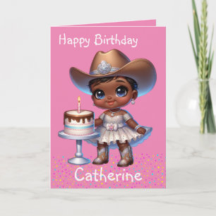 Western Little Cowgirl First Birthday Custom Card