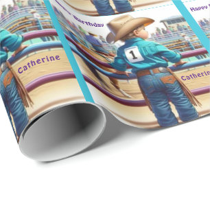 Western Little Cowgirl First Birthday Rodeo Custom Wrapping Paper