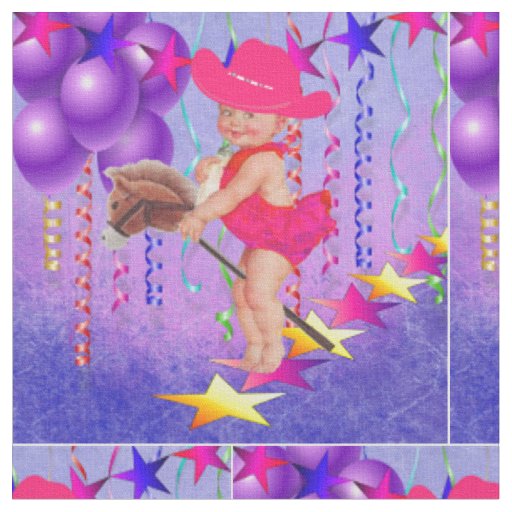 Western Little  Cowgirl On Stick Horse Fabric 4.5"