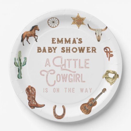 Western Little Cowgirl Photo Baby Shower Paper Plates