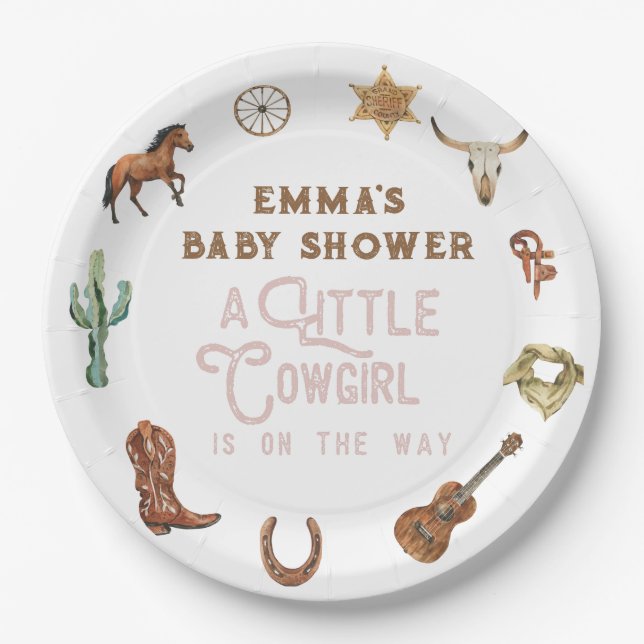 Western Little Cowgirl Photo Baby Shower Paper Plates (Front)