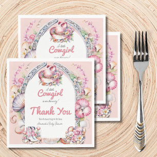 Western Little Cowgirl Pink Coastal Baby Shower Napkins