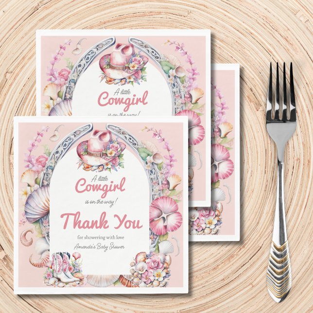 Western Little Cowgirl Pink Coastal Baby Shower Napkins (Creator Uploaded)