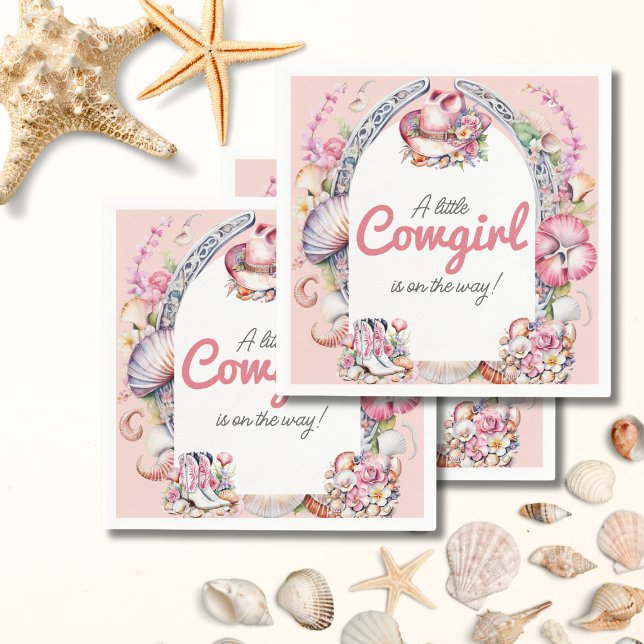 Western Little Cowgirl Pink Coastal Baby Shower Napkins (Creator Uploaded)