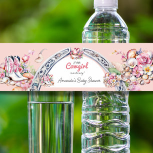 Western Little Cowgirl Pink Coastal Baby Shower Water Bottle Label