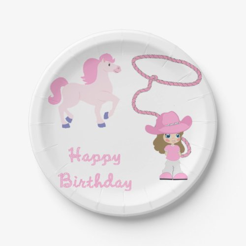 Western Little Cowgirl With Horse Happy Birthday Paper Plates