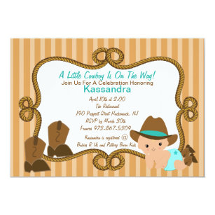 Western Theme Baby Shower Invitations Zazzle Western Little Green Cowboy Baby Shower Invitation