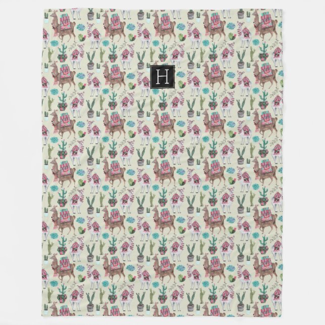 Western Llamas & Cactus | Large Fleece blankets (Front)