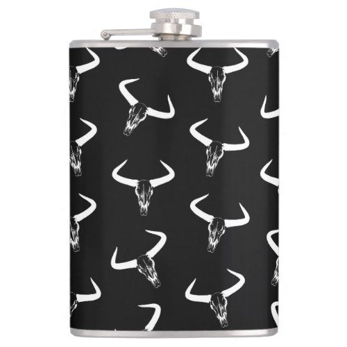 Western Longhorn Bull Horns Design Desert Skulls Flask