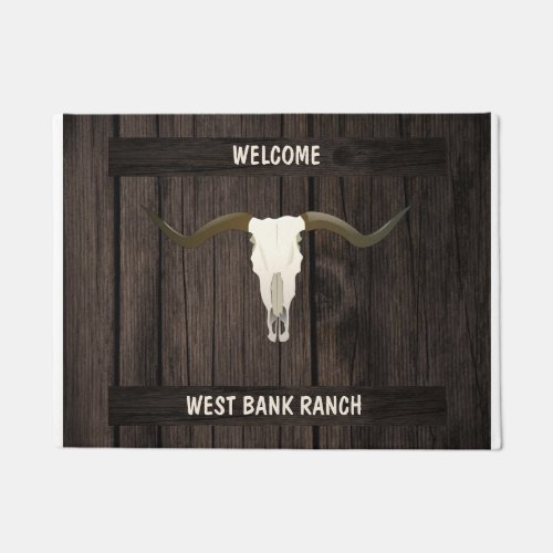 Western Longhorn Cattle Skull Rustic  Doormat