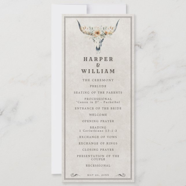 Western longhorn wedding program (Front)