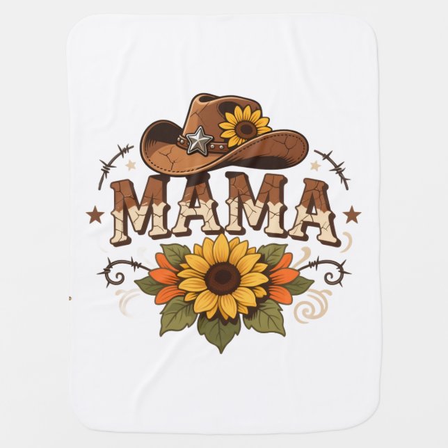 Western Mama Sunflower Cowgirl Design Baby Blanket (Front)