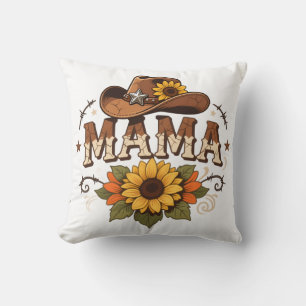 Western Mama Sunflower Cowgirl Design Throw Pillow