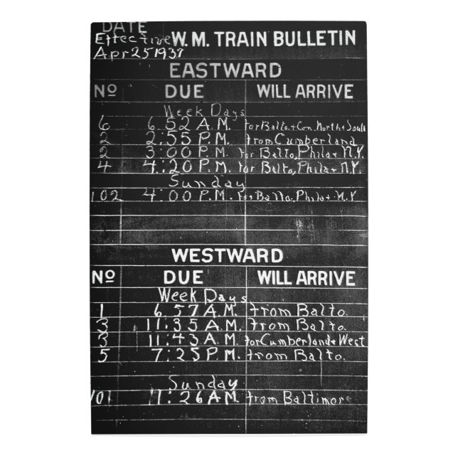 Western Maryland Train Bulletin 20x30 Metal Print (Front)