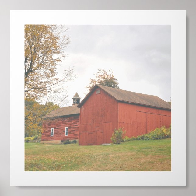 Western Mass Big Red Barn in Autumn Acrylic Photo Tile (Front Set)