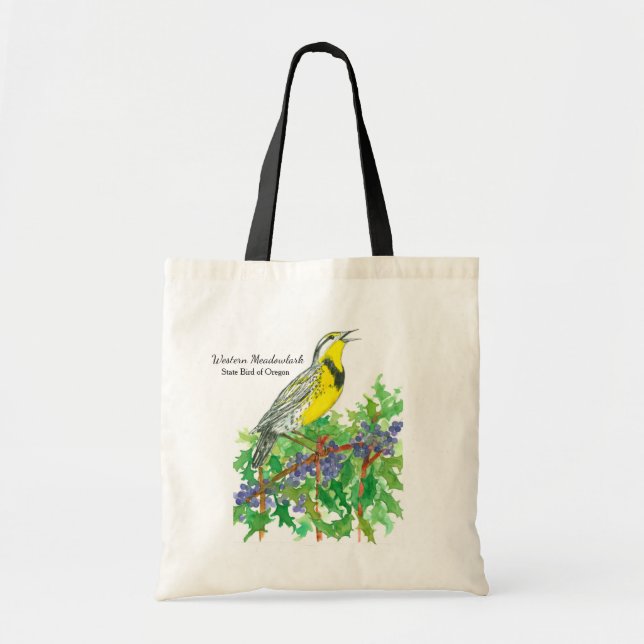 Western Meadowlark Oregon Flowers Bird Tote Bag (Front)