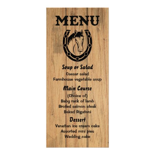 Western Menu Horse Brown Wood Country Wedding