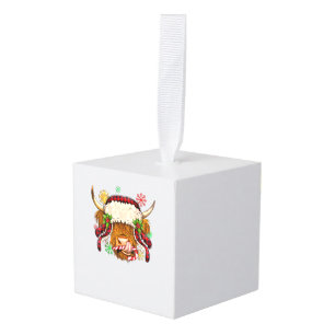 Western Merry Christmas Highland Cow Xmas Farm Ani Cube Ornament