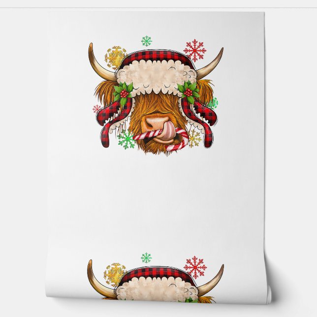 Western Merry Christmas Highland Cow Xmas Farm Ani Wallpaper (Unrolling)