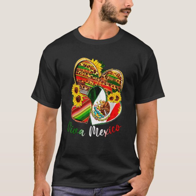 Western Mexico Heart Sunflowers Viva Mexico Flag L T-Shirt (Front)