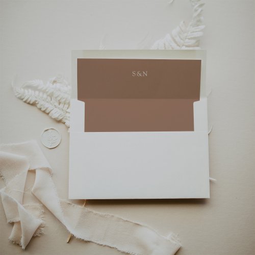 Western Minimalist Monogram Copper Colored Wedding Envelope Liner