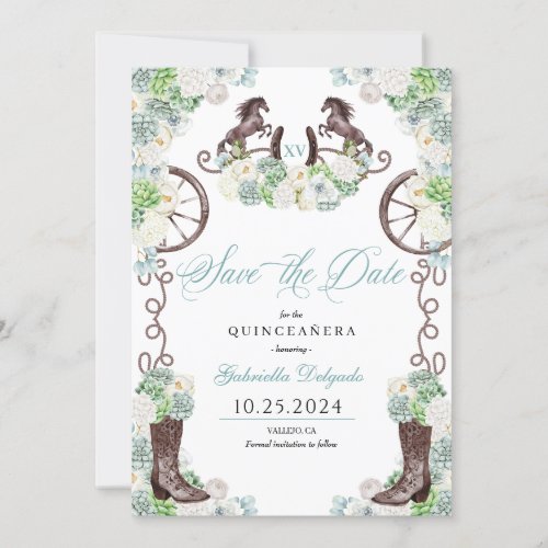 Western Mint Green Cacti Save The Date Quinceaera Invitation